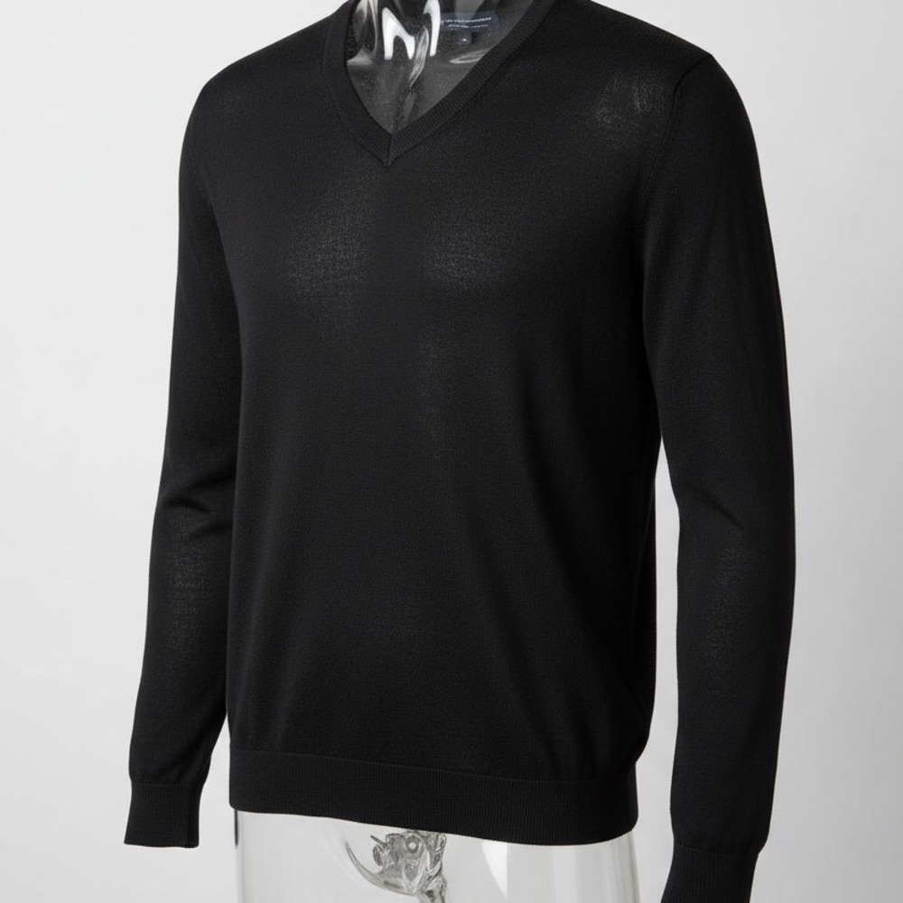 Hart Schaffner Marx Black V Neck Sweater Mens L Lightweight Pullover Minimalist